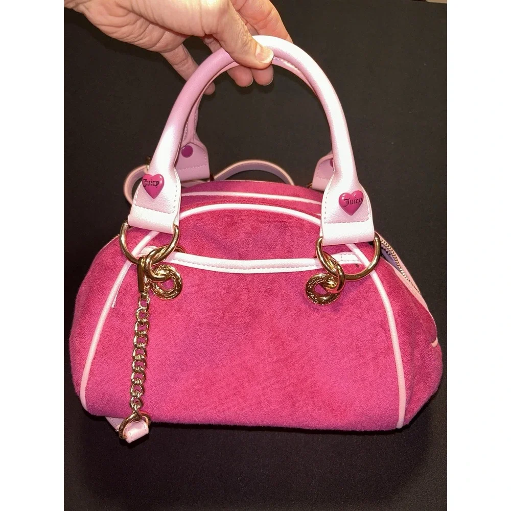 Juicy Couture Hot Pink Satchel Purse Gold Chain Crossbody Ice Cream Charm NWT!